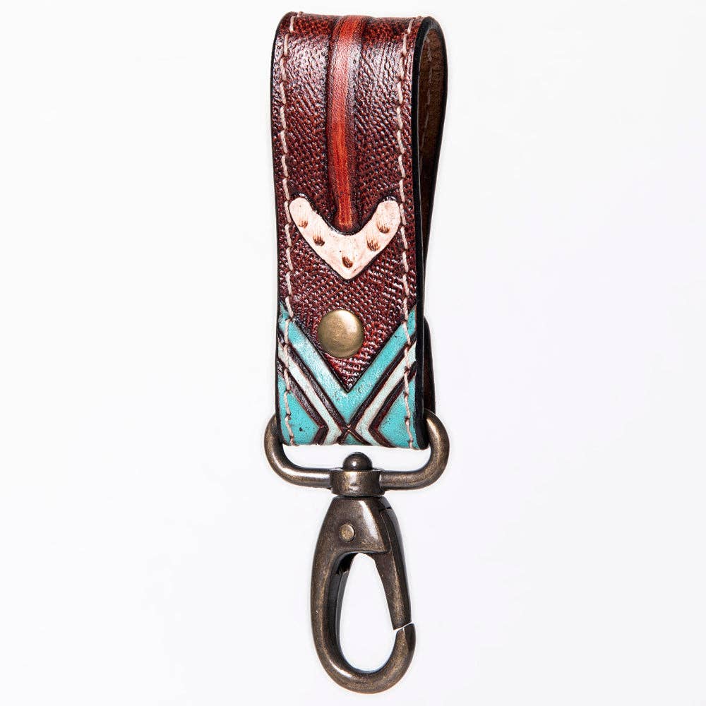 Hand-Tooled Leather Loop Keyring - Floral Design with Swivel Clasp