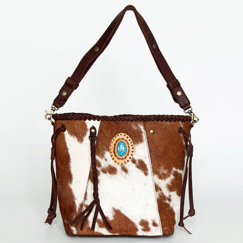 American Darling Hair-On Cowhide Leather Tote with Turquoise Concho & Braided Strap