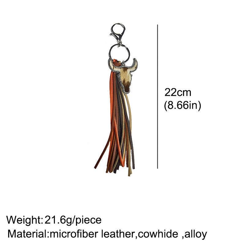 Western Tassel Printed Cowhide Cowhead Pendant Keychain: 1