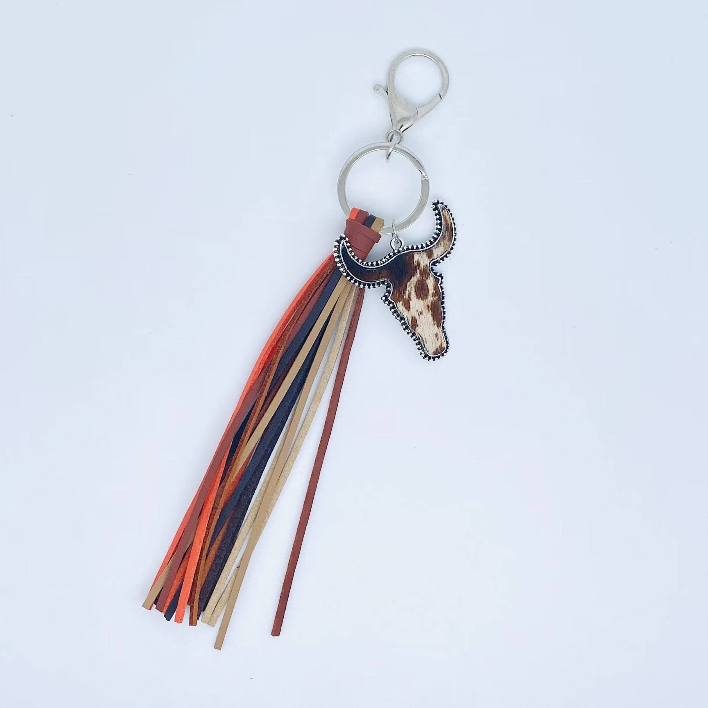 Western Tassel Printed Cowhide Cowhead Pendant Keychain: 1
