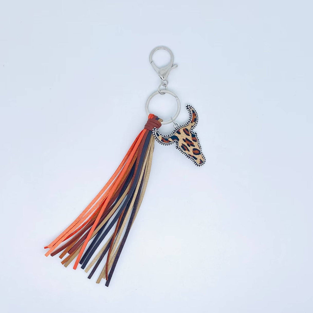 Western Tassel Printed Cowhide Cowhead Pendant Keychain: 1