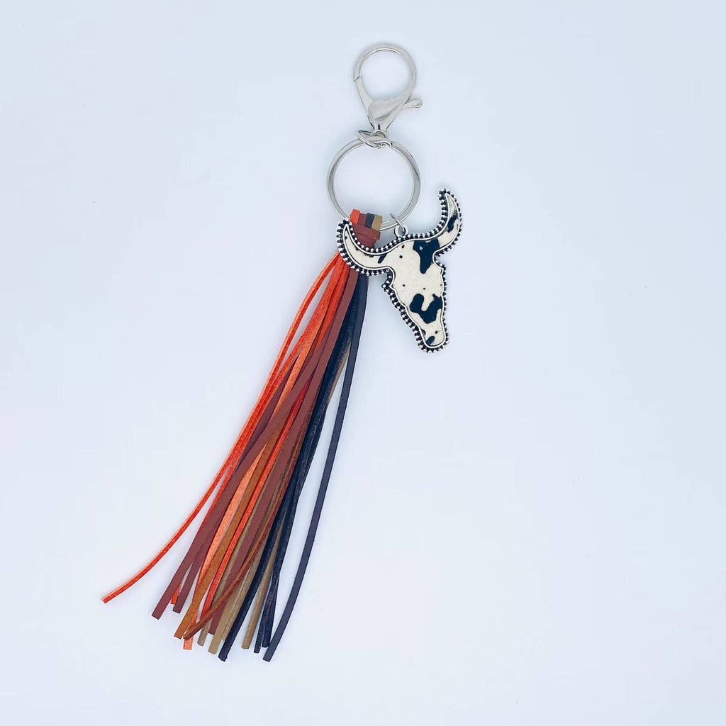 Western Tassel Printed Cowhide Cowhead Pendant Keychain: 1